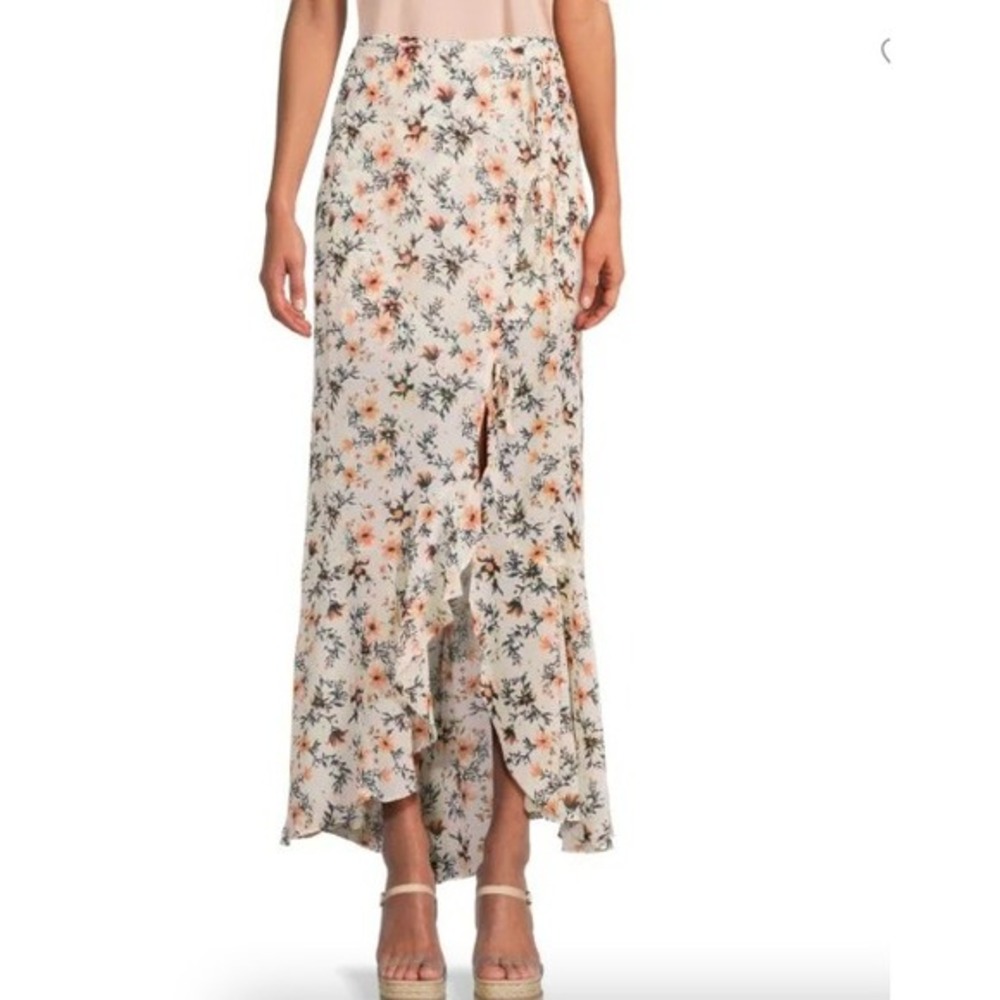 Free People Floral Maxi Skirt Womens Size 2 Ivory Wrap Ruffle‎ Hem Lightweight - Picture 10 of 10